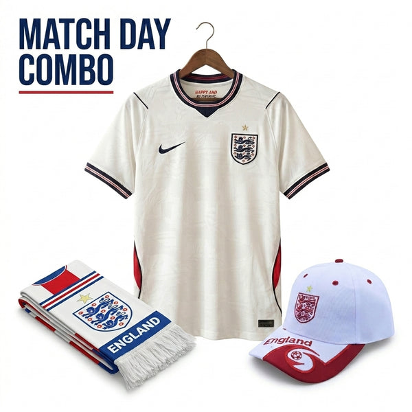 England Match Day Combo – Jersey + Cap + Scarf