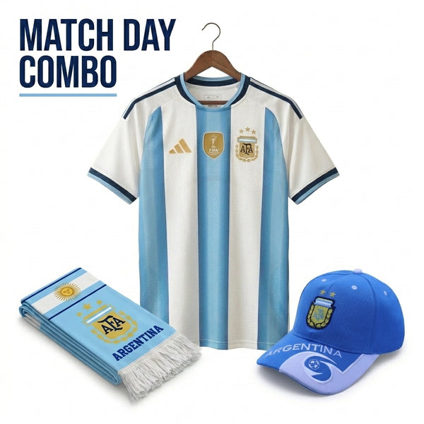 Argentina Match Day Combo – Jersey + Cap + Scarf