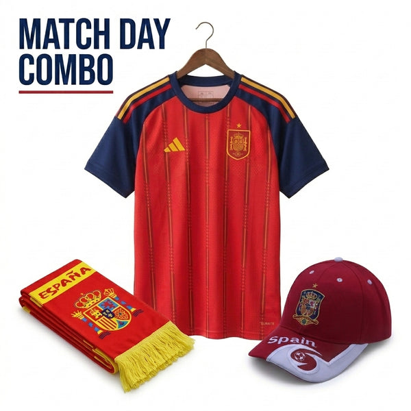 Spain Match Day Combo – Jersey + Cap + Scarf