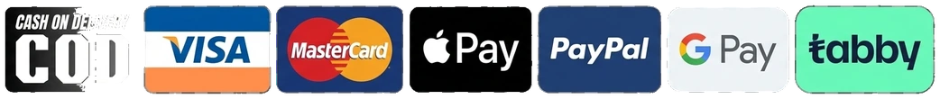 Accepted payment methods: Cash on Delivery, Visa, Mastercard, Apple Pay, PayPal, Google Pay, Tabby